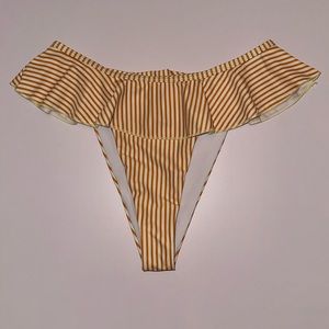 Yellow and white striped high waisted bikini bottom